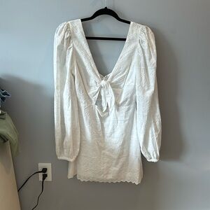 Tularosa White Eyelit Long Sleeve Mini Dress